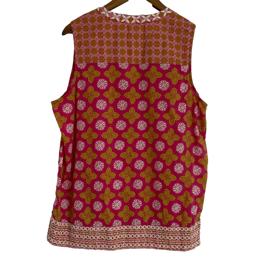 Sigrid Olsen Pink & Mustard Floral Print Embroidered Women's Top Size XL - Picture 2 of 5